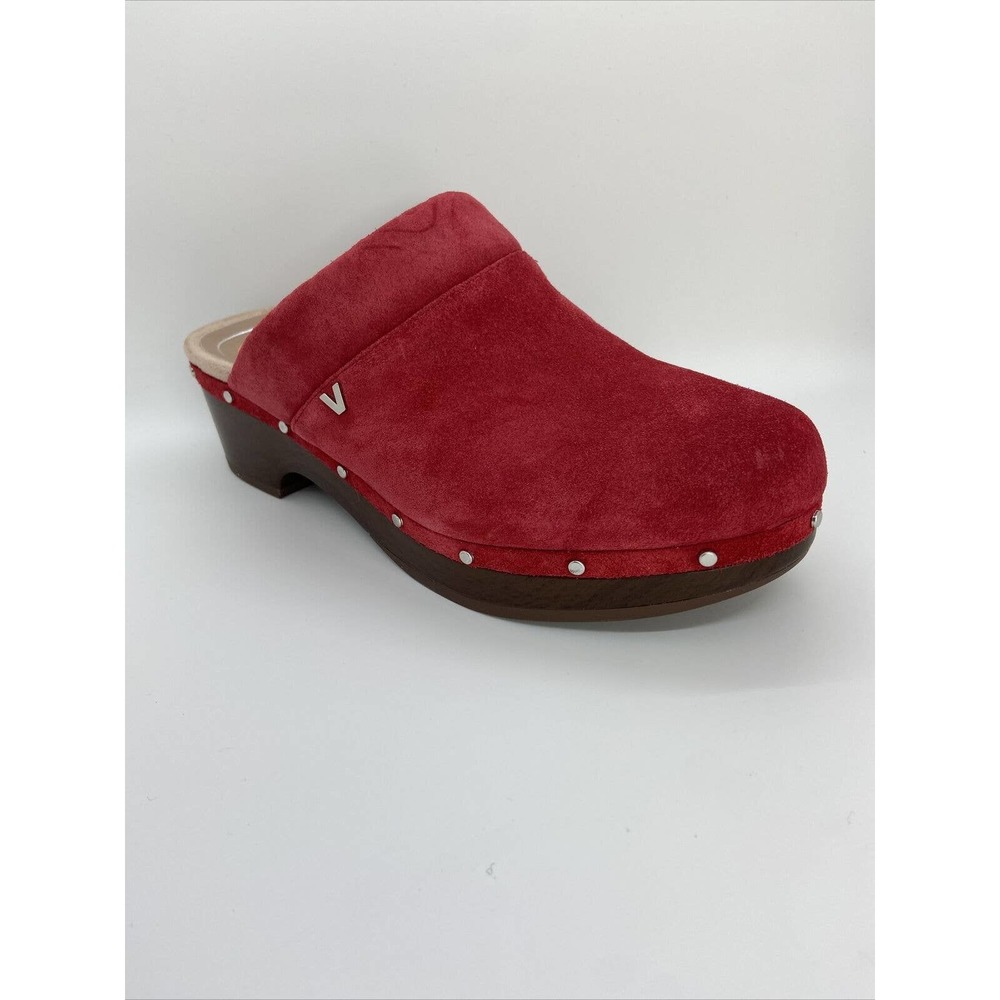 Vionic Cherry Red Suede Wood Platform Kacie Mules